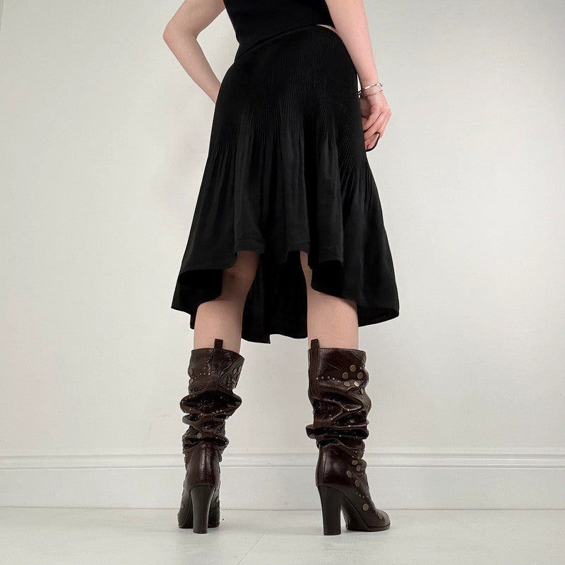 black pleated crinkle allsaints skirt