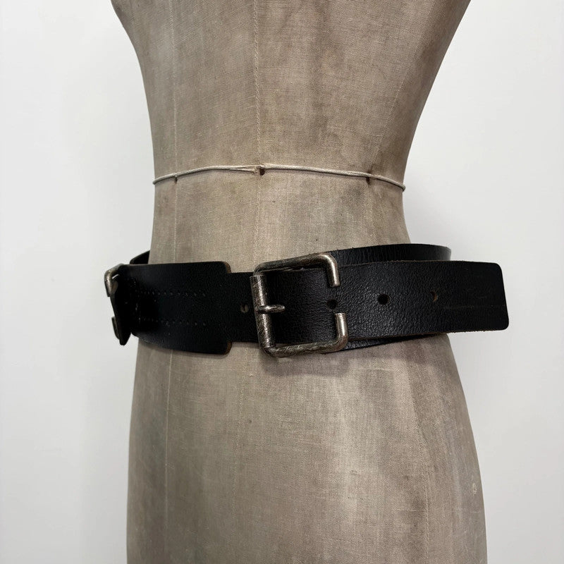 thick black leather buckle belt