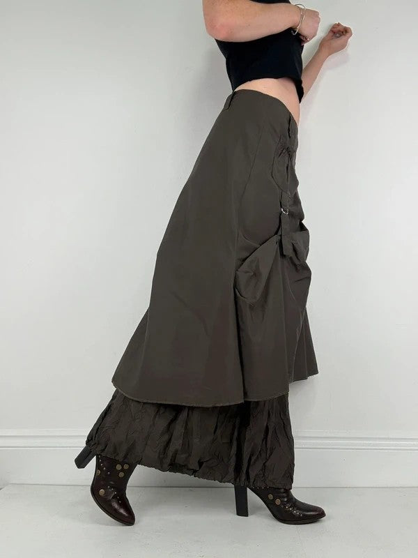 khaki layered tech utility maxi skirt