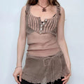 sheer brown crinkle flared miss sixty flutter vest