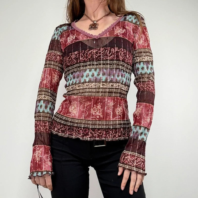 Mesh paisley boho layered graphic summer t-shirt