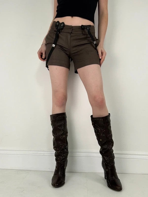 brown mini shorts with braces