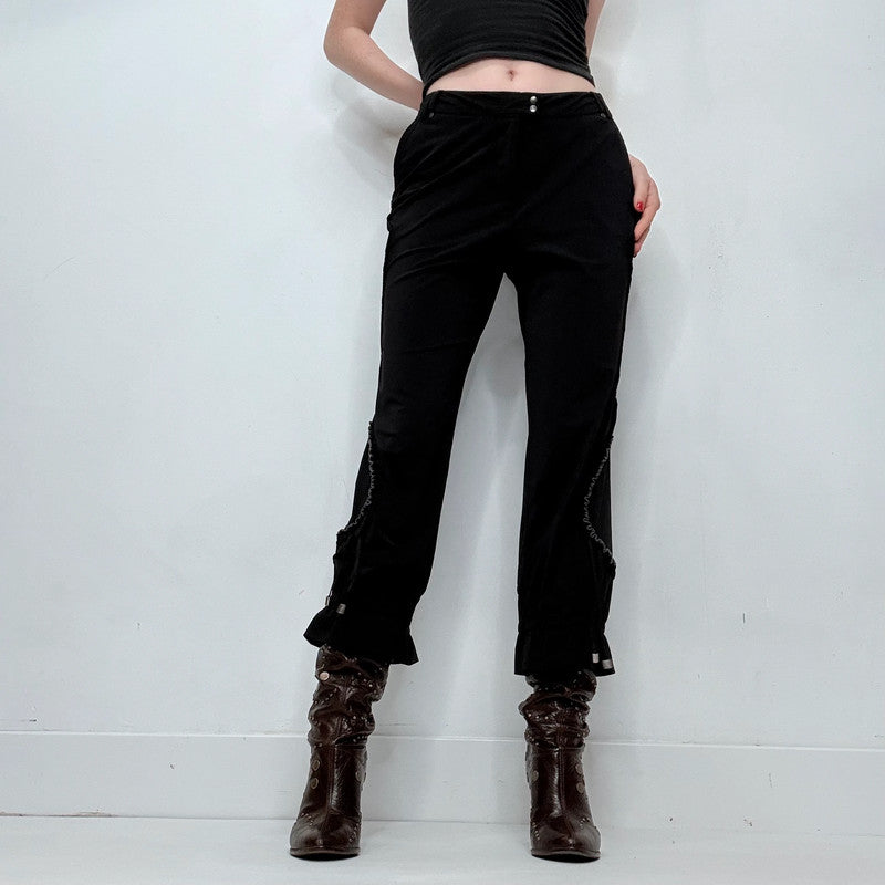 black grunge gothic cinched style ruffle capri pants