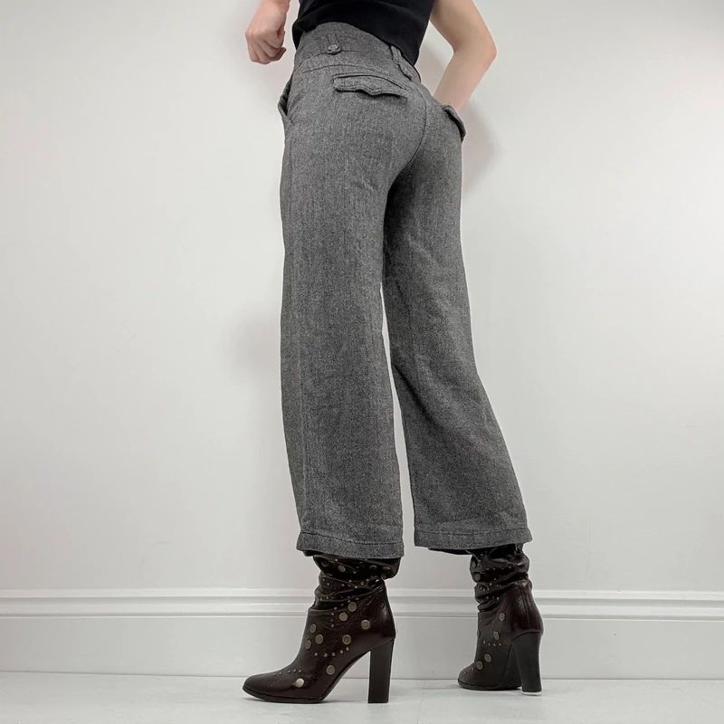 flared tweed cropped wide leg pants