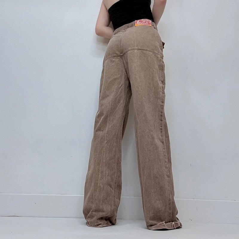 drop waist brown denim utility belted jeans