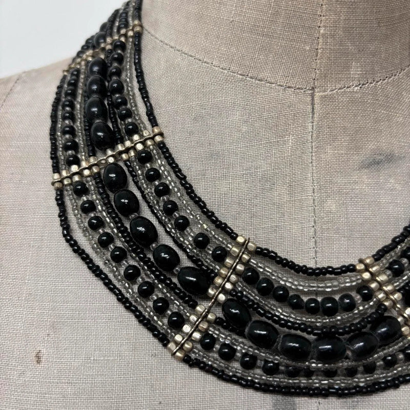 oversized black beaded collar necklace