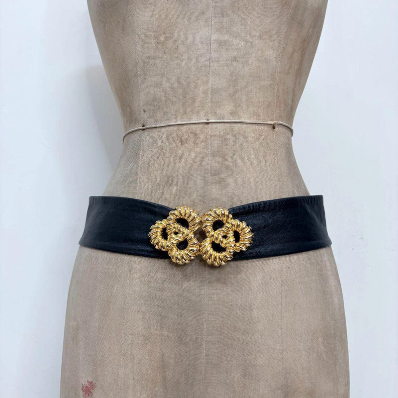 Navy leather gold buckle belt
