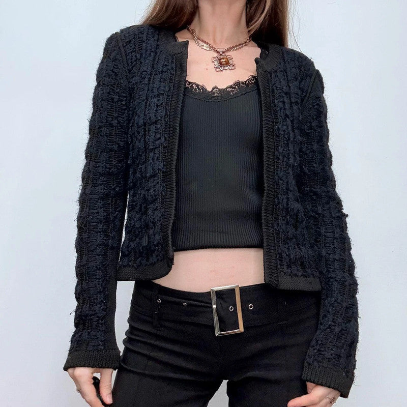 navy chunky knit cropped maje cardigan