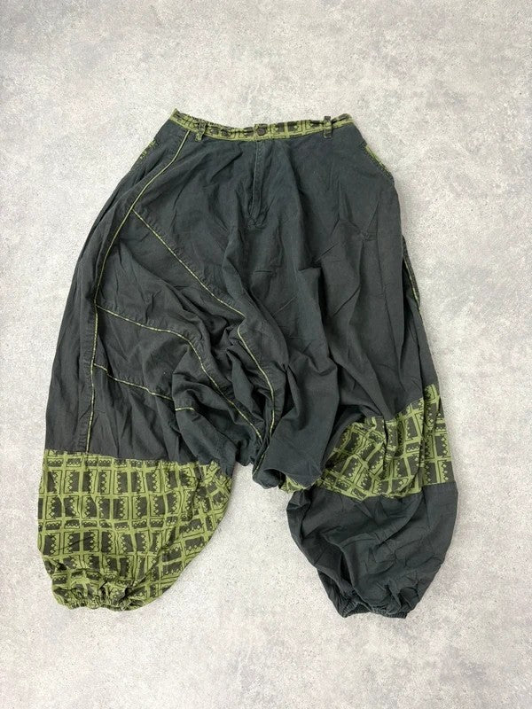 black cotton batwing puff harem trousers