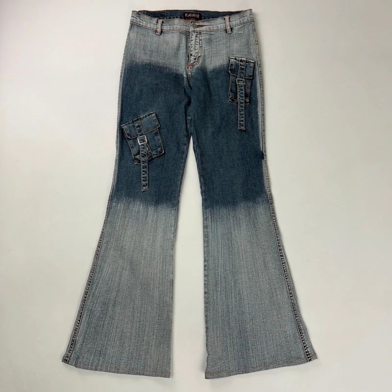 distressed fade flared jeans