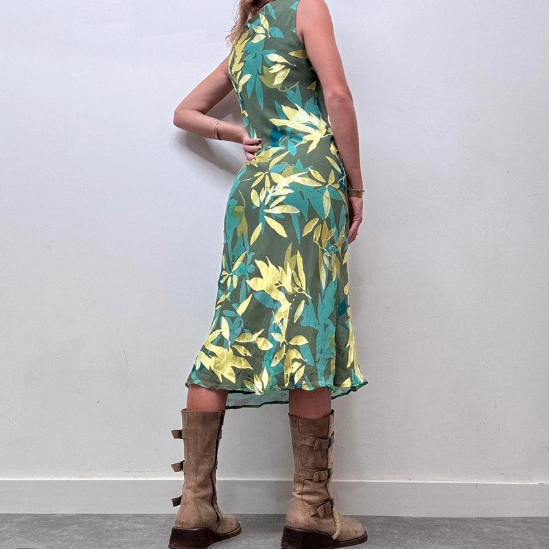 green silk floral fairy dress