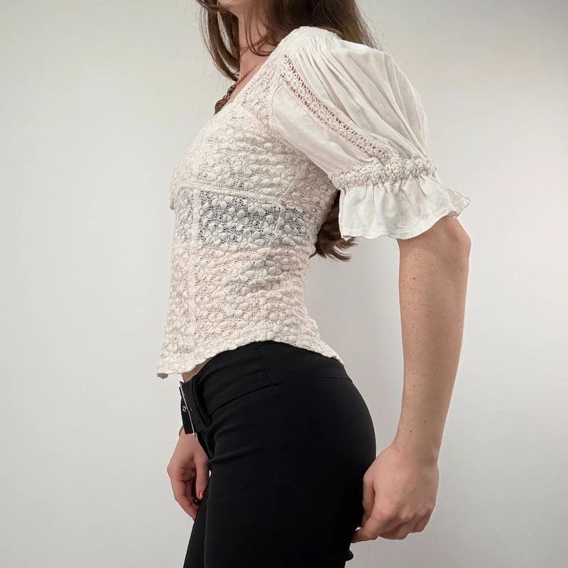 Free people puff lace Lace Milkmaid Blouse