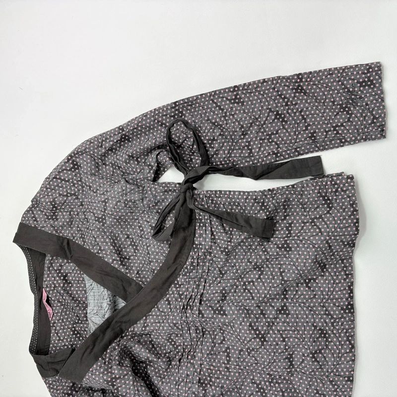 brown polkadot wrap shirt