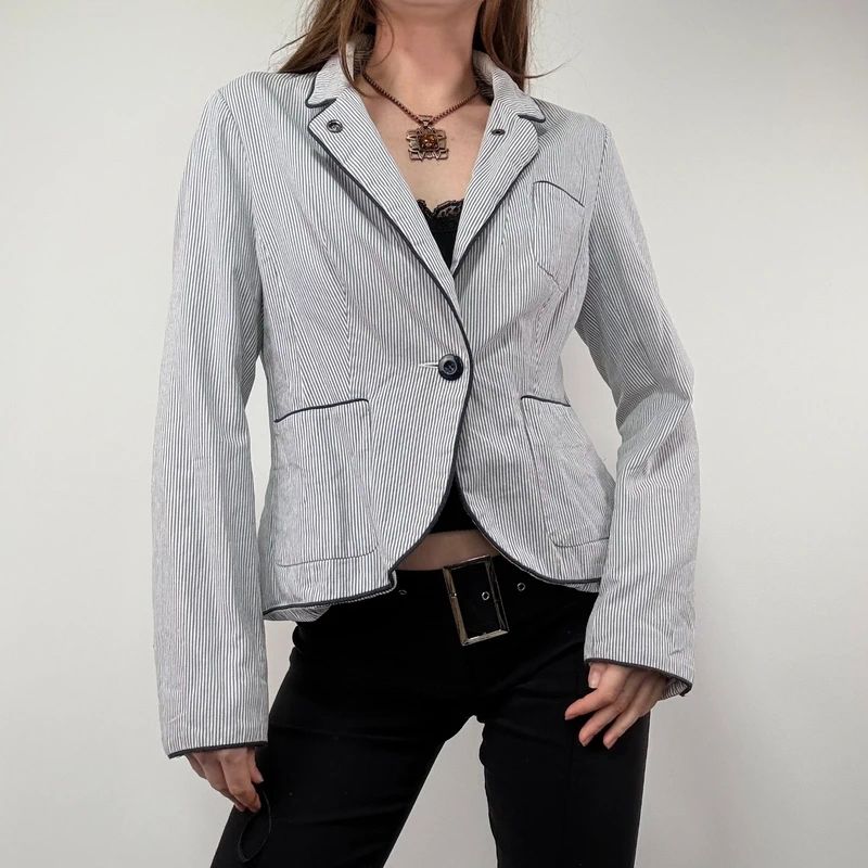 Pinstripe Flared Military Jacket