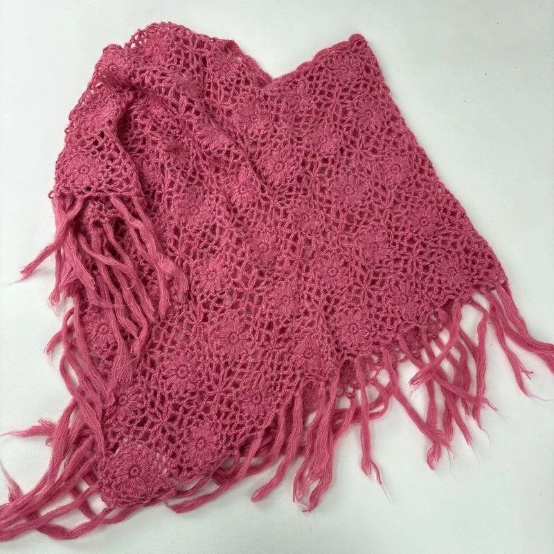 pink sheer knit crochet poncho