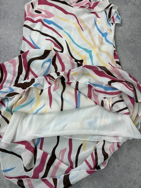 Ruffle multicoloured layered abstract asymmetrical dress