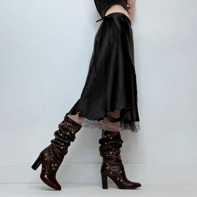 black sheer lace floaty flared grunge skirt
