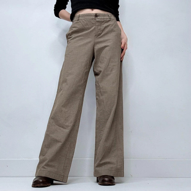 wide leg flared cargo beige trousers