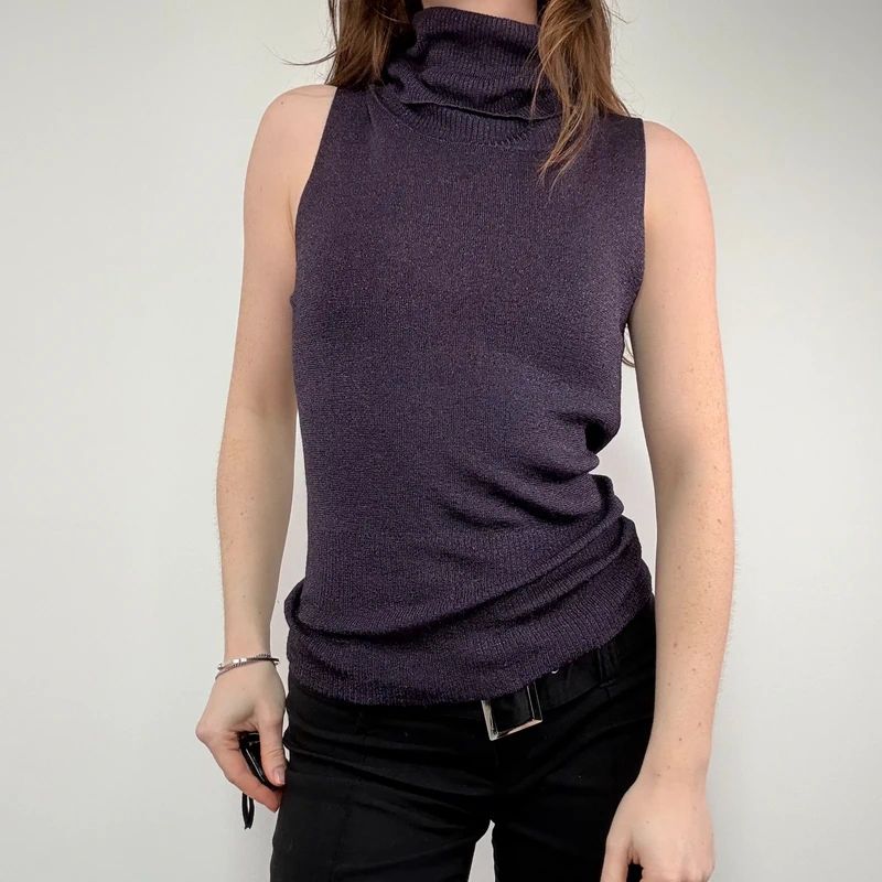 sheer funnel neck slouchy sleeveless top