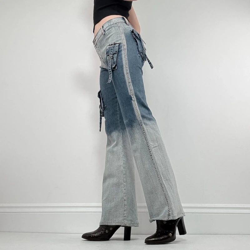 distressed fade flared jeans