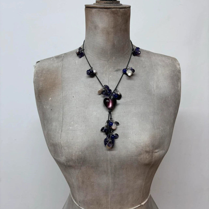layered amethyst pearl charm necklace