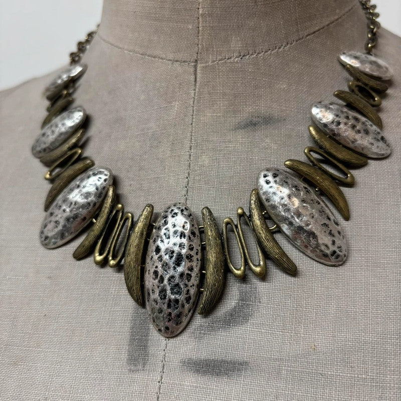 silver hammered abstract necklace