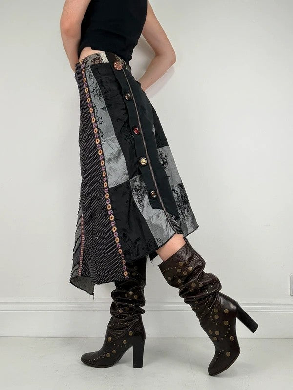 Patchwork embroidered asymmetric skirt