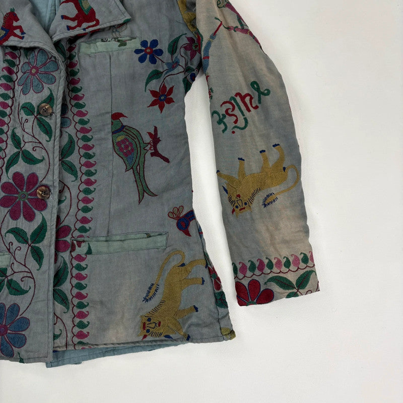 Khaki embroidered boho hippie jacket