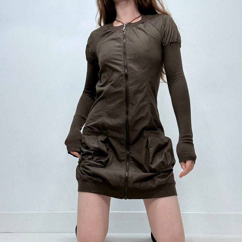 Cop Copine brown khaki puff mini dress