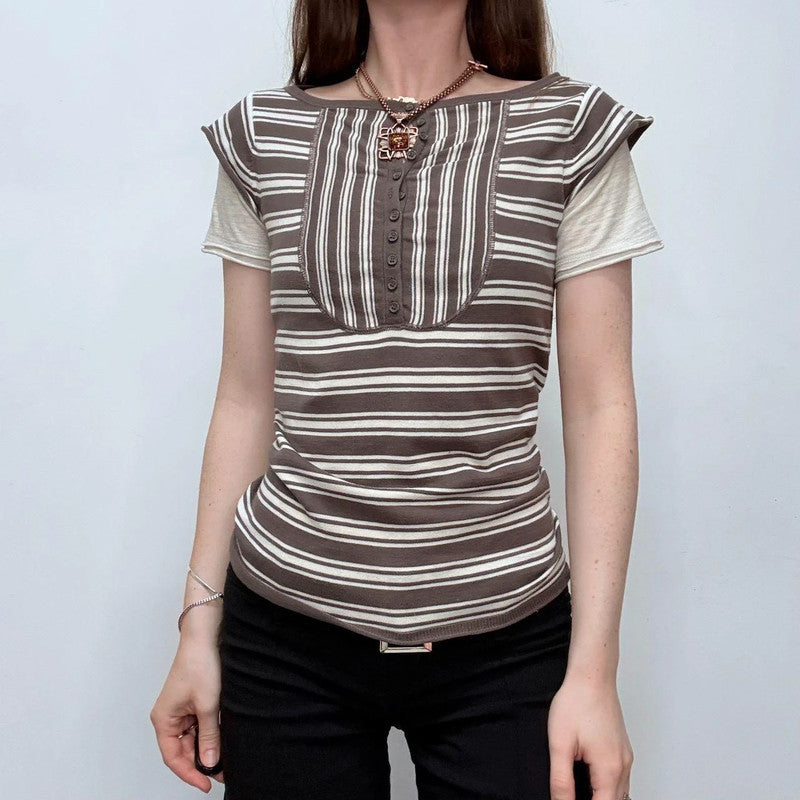 brown striped layered top