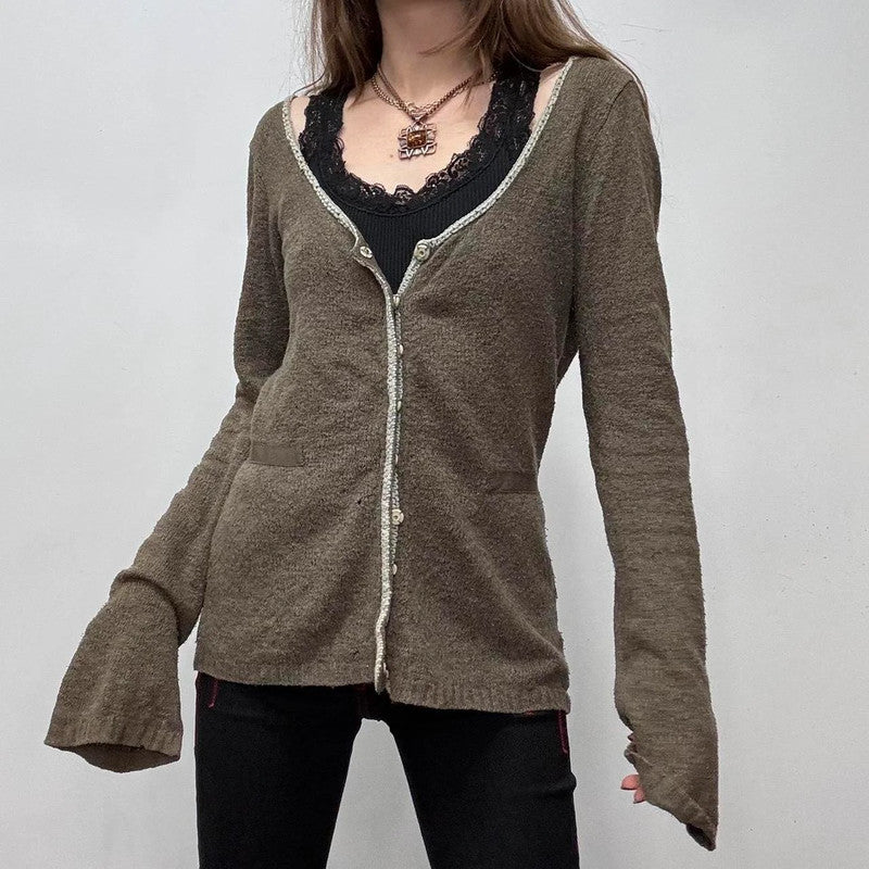khaki brown flared cardigan