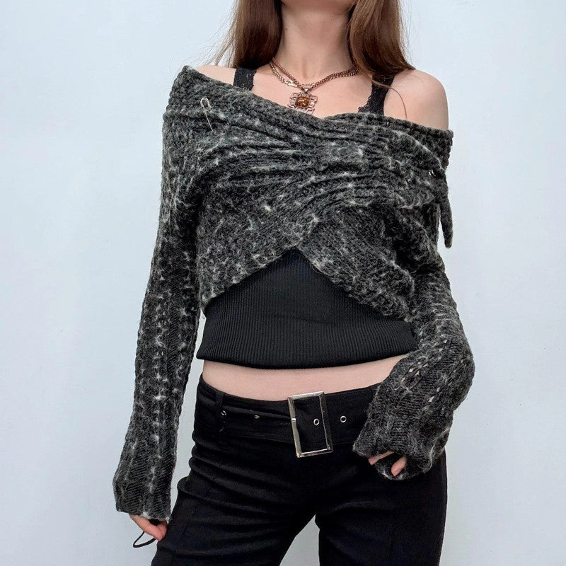 grey wrap wide neck cardigan