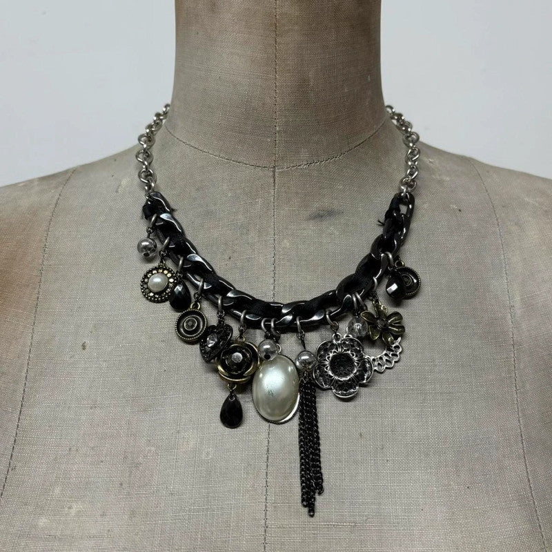 layered chain gothic charm necklace