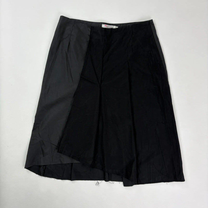 black panelled pleated midi skirt