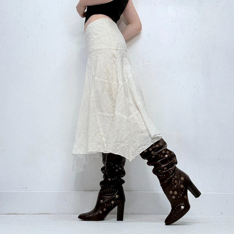 white lace asymmetric cotton skirt