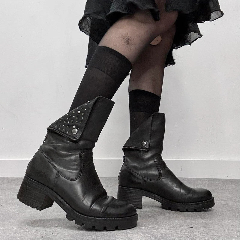 black studded leather biker boots