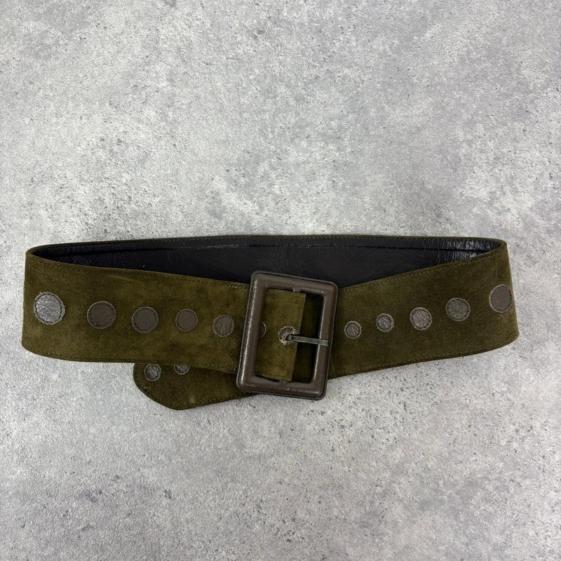 Khaki suede thick leather belt