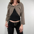 brown angora knit cropped slouchy cardigan