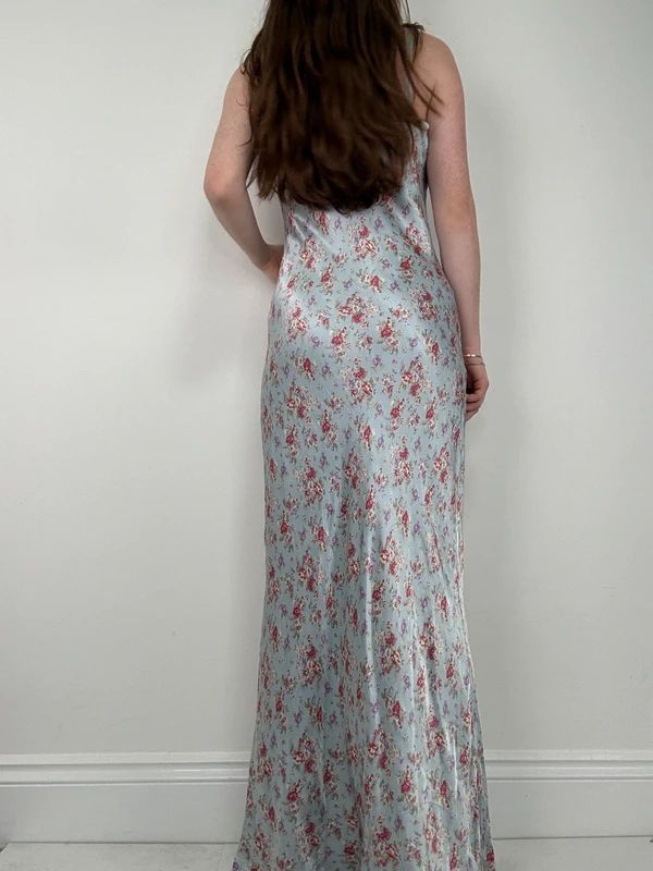vintage bias cut baby blue floral dress