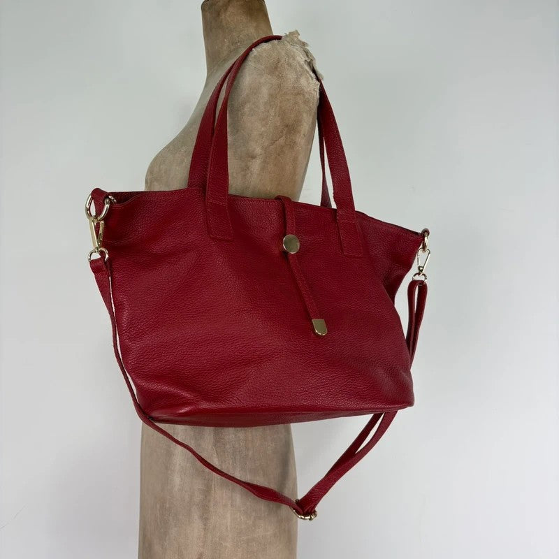 Italian leather red handbag with chic gold hardware