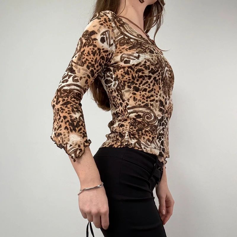 Leopard Print Y2K Baby Tee