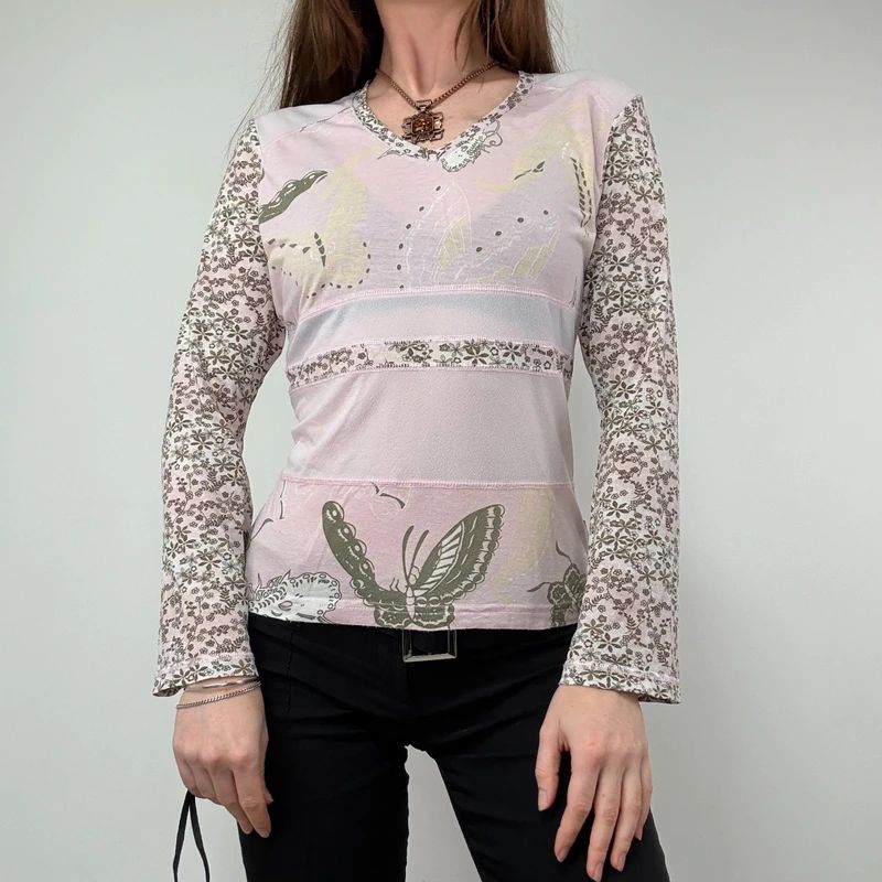 Vintage pastel pink floral long sleeve fairy t-shirt