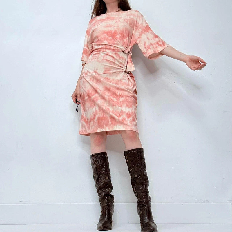 pink tie-dye jersey asymmetric cavalli t-shirt dress.