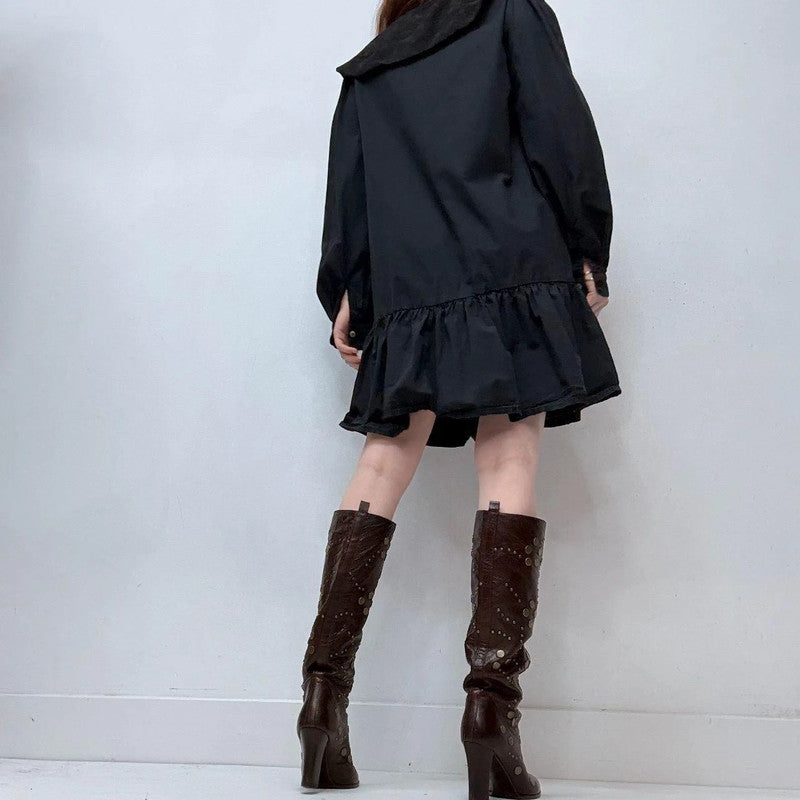 black puff embroidered shirt dress