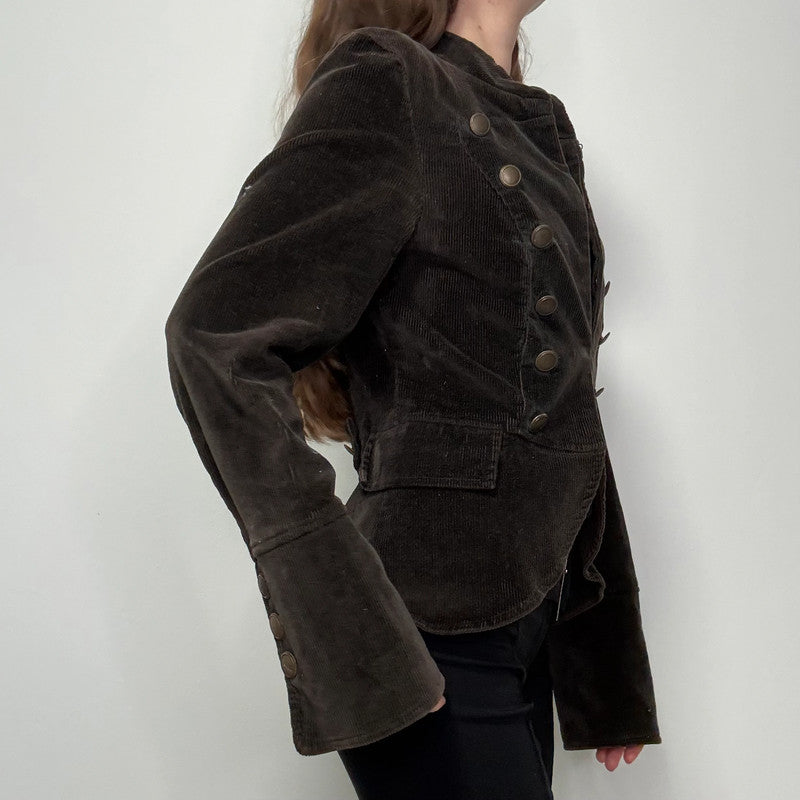 brown cord double breasted napolionic militray jacket
