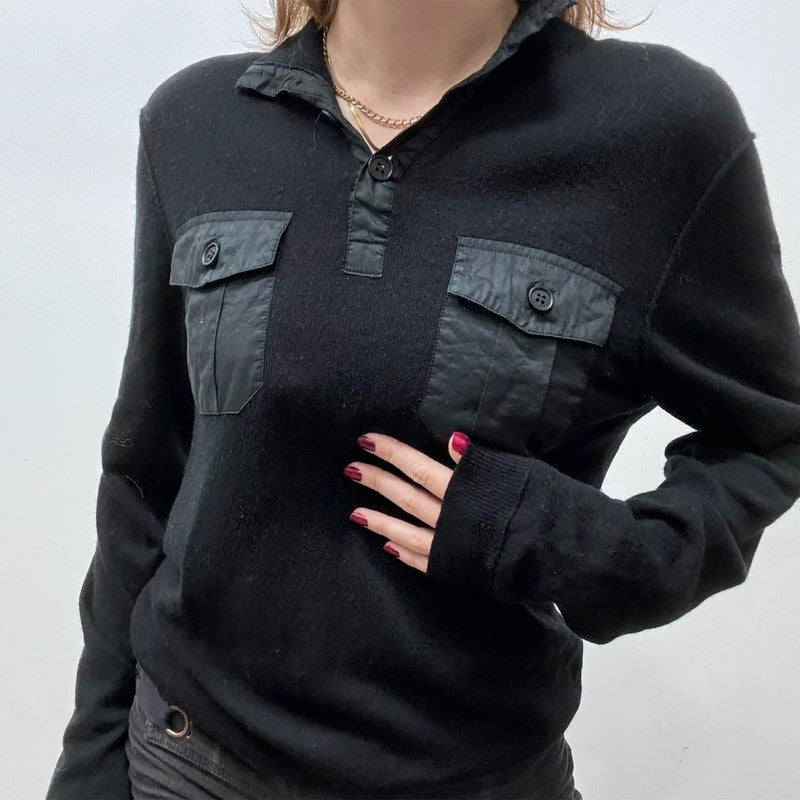 Black cashmere cargo slouchy jumper
