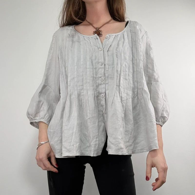 french grey pleated linen shirt