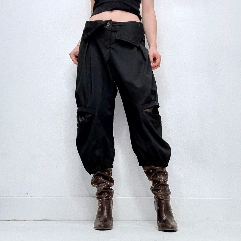 black structured barrel trousers