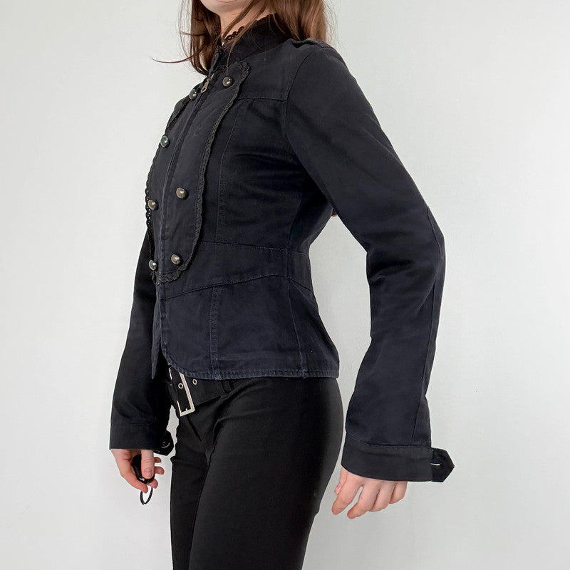 black napoleonic lace embellished cropped military jacket