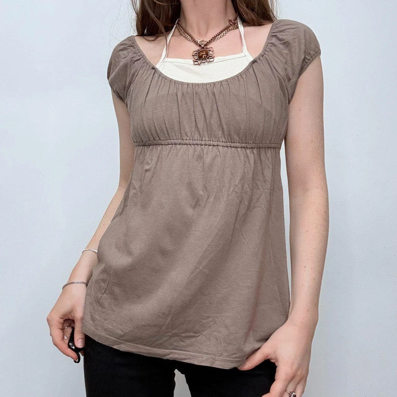 brown layered flared halter top